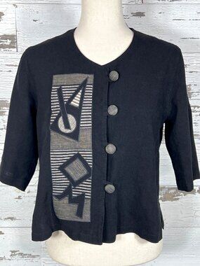 VINTAGE BEPPA Handmade Art-to-Wear Button Front Blouse Gray/Black Sz XS EUC